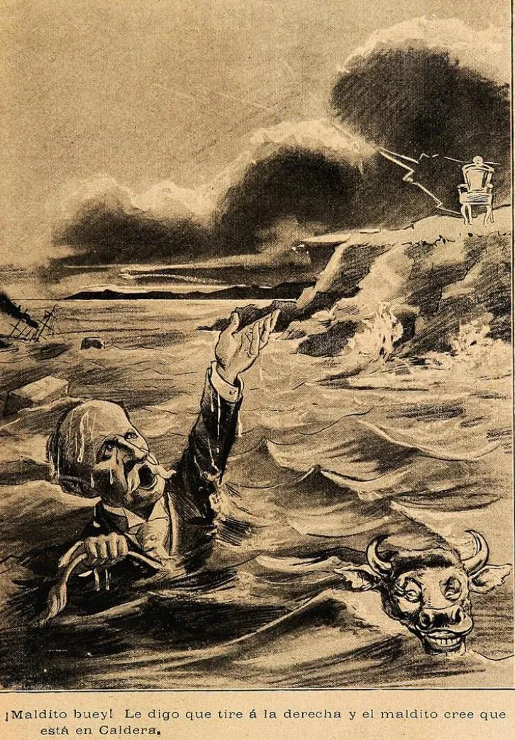 Caricatura Barros Luco - maldito buey — Arica — 1906 | Chile de Ayer