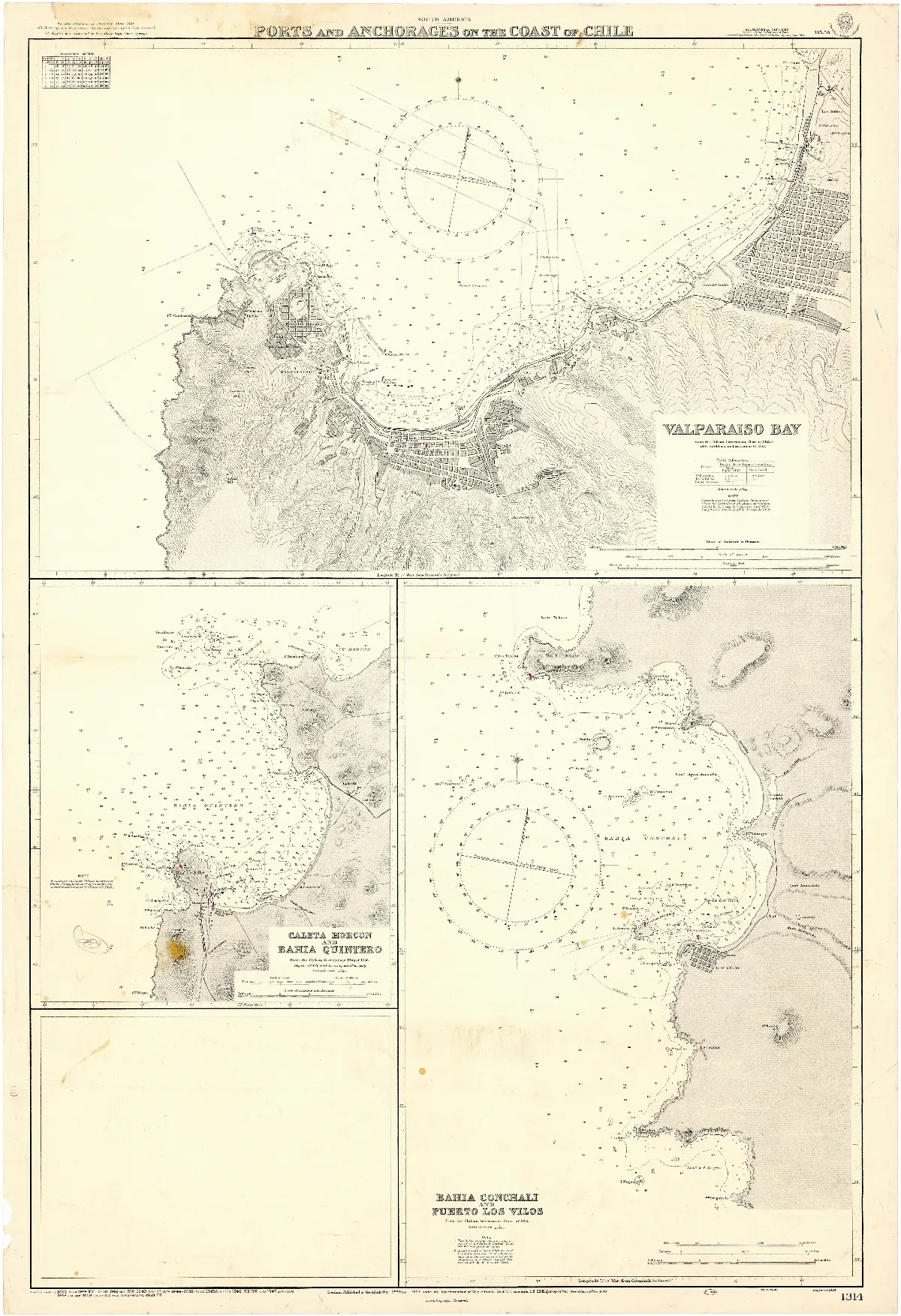 Admiralty Chart No 1314 Ports and anchorages on the coast of Chile, Published 1924 — Coquimbo — 1924 | Chile de Ayer