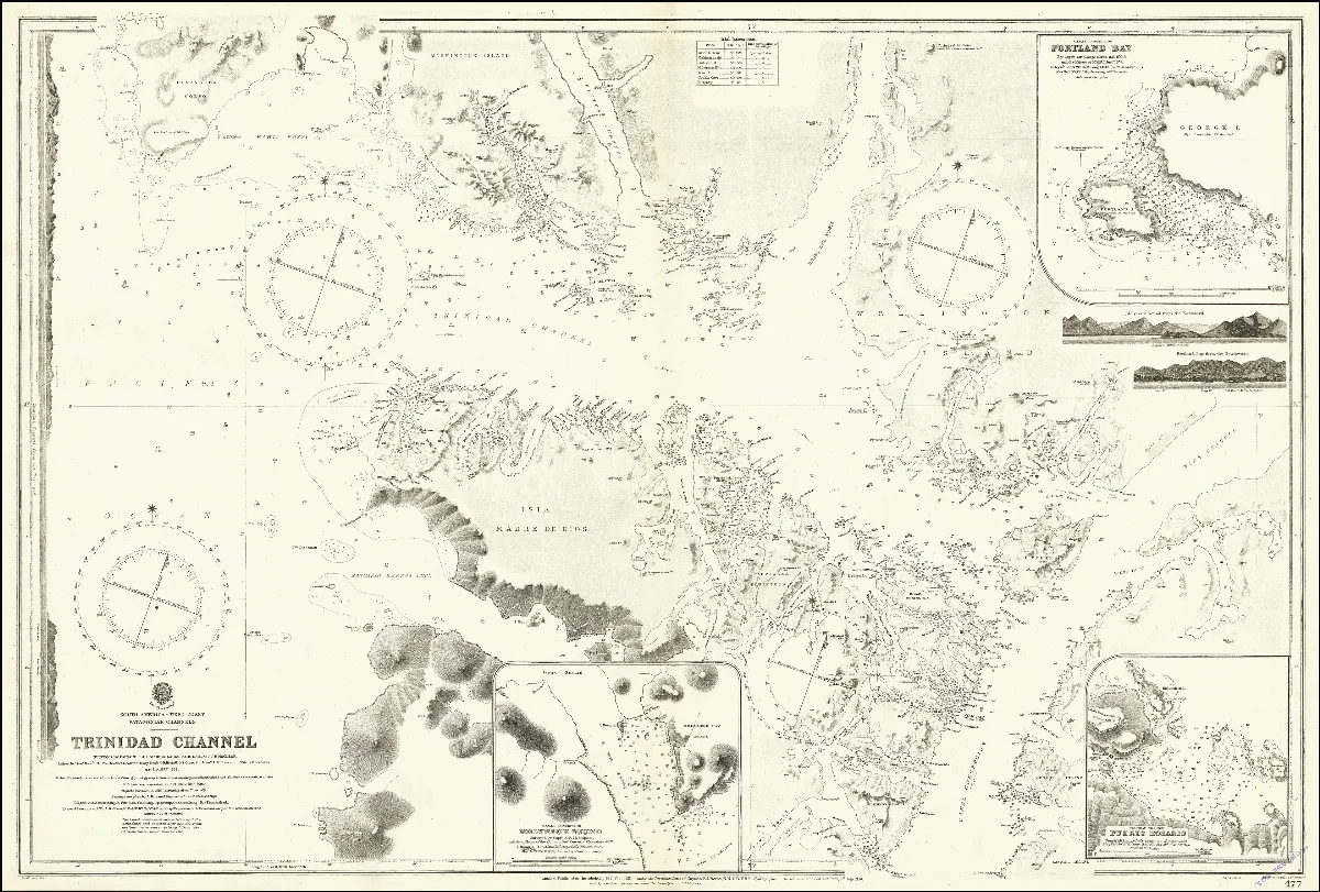 Admiralty Chart No 477 Trinidad Channel Surveyed by Sir George Nares K.C.B., F.R.S. and J.P. MacLear . . . H.M.S. Alert 1879, Published 1881 — Concepción — 1920 | Chile de Ayer