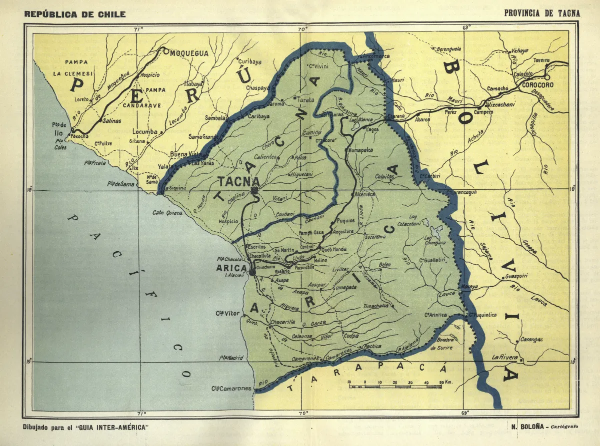 Mapa de la Provincia de Tacna 1923 — Arica — 1923 | Chile de Ayer
