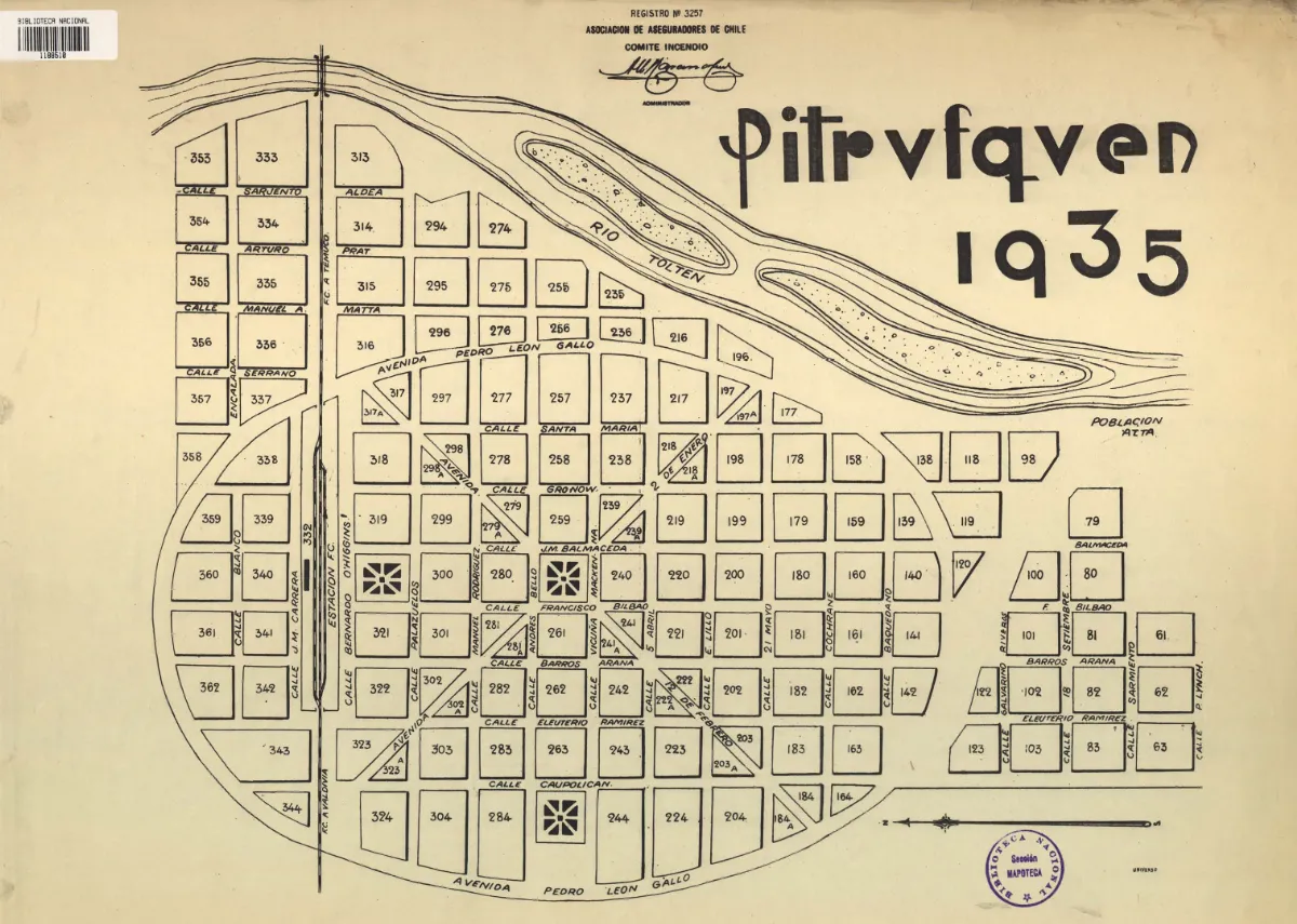 Plano Pitrvfqvén 1935. Asociación de Aseguradores de Chile — 1935 | Chile de Ayer