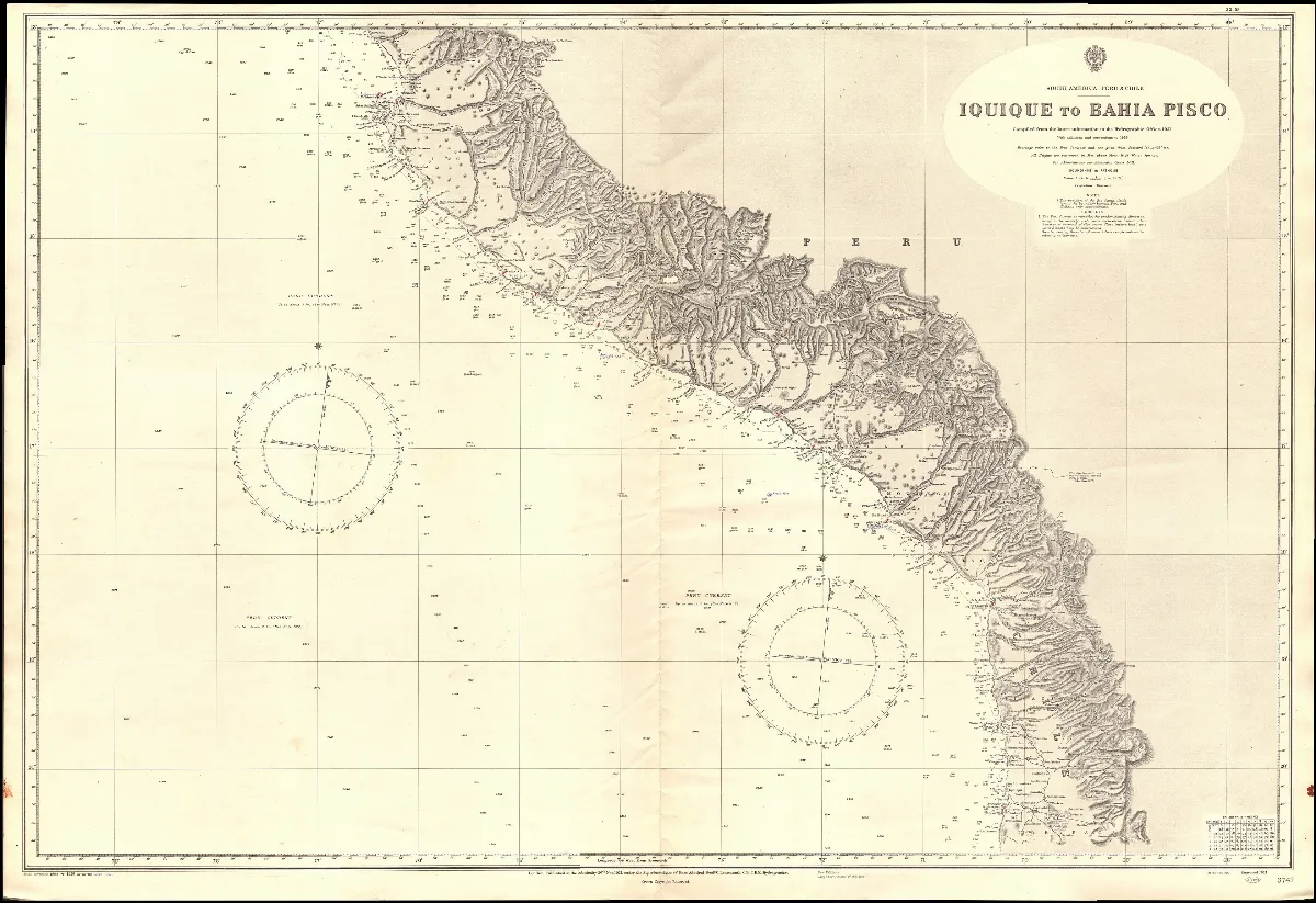 Admiralty Chart No 3747 Iquique to Bahia Pisco, Published 1921 — Iquique — 1921 | Chile de Ayer