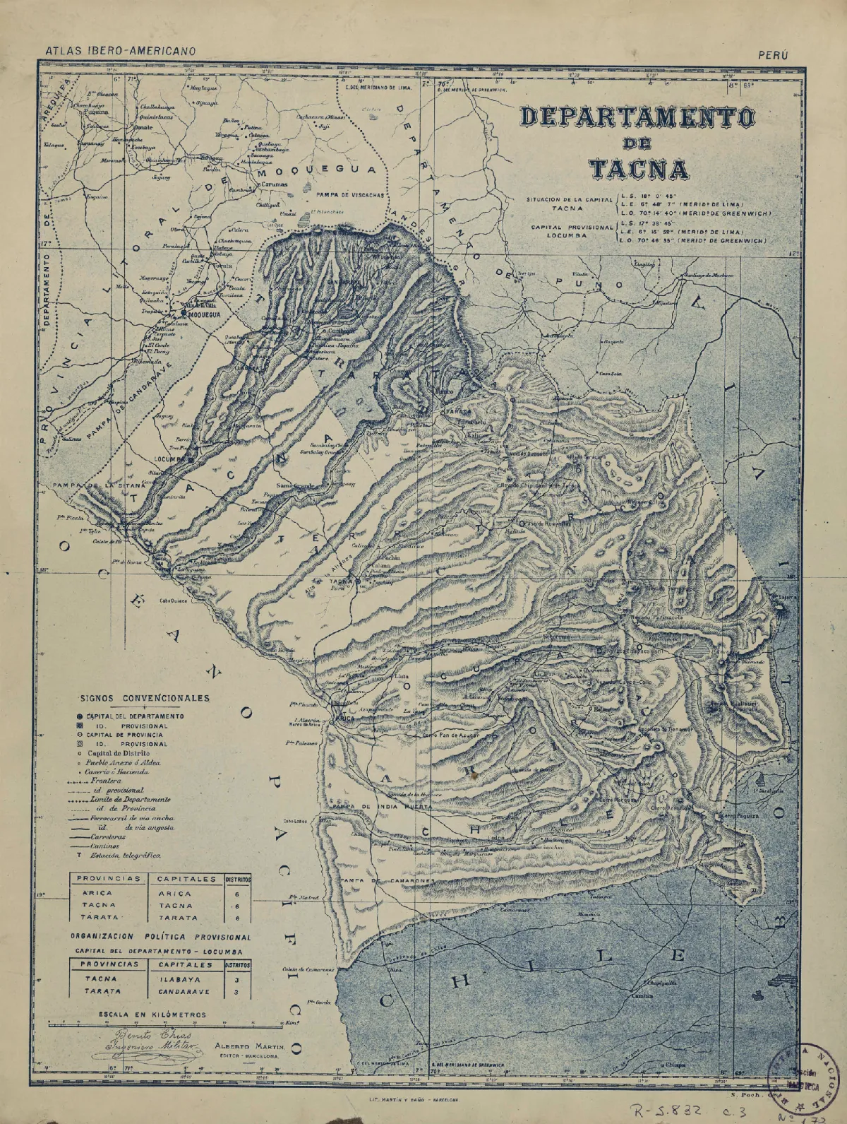 Departamento de Tacna, Chile Alberto Martín, editor — Arica — 1900 | Chile de Ayer