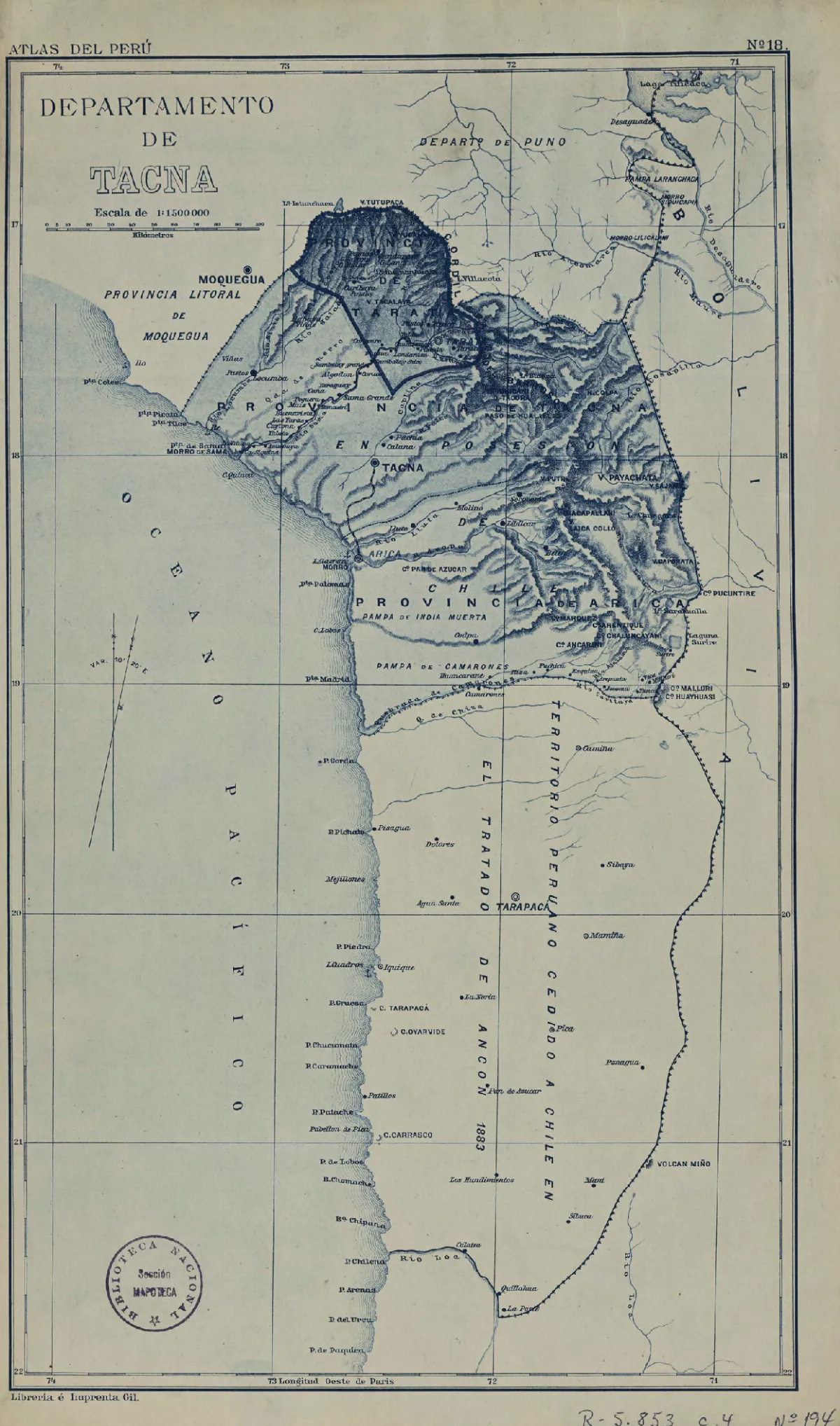 Mapa del Departamento de Tacna, Chile (año 1900) — 1900 | Chile de Ayer