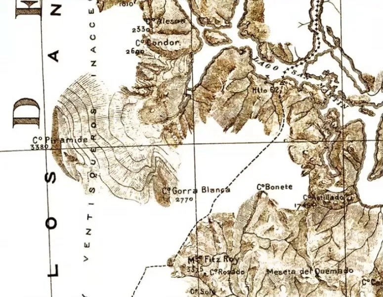 Mapa del demarcador de 1903, hito 62 a Fitz Roy (Laguna del Desierto) — 1903 | Chile de Ayer