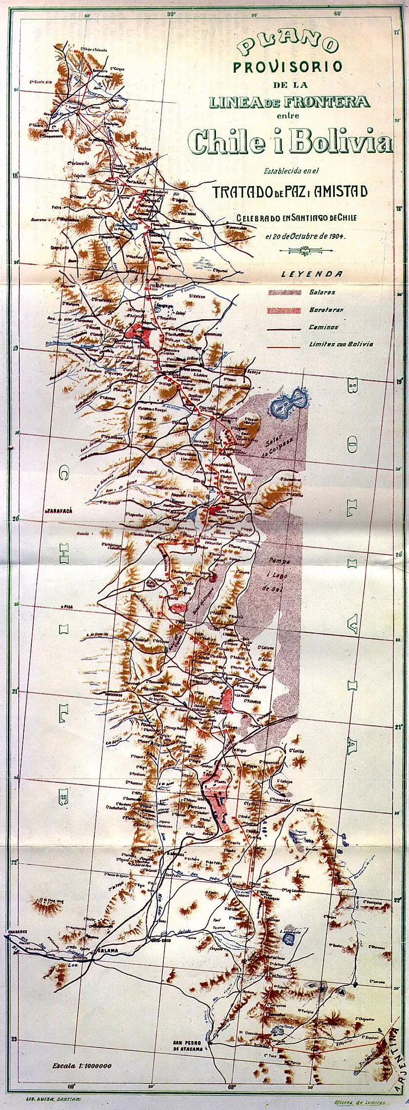 Plano provisorio frontera Chile-bolivia 1904 — 1904 | Chile de Ayer