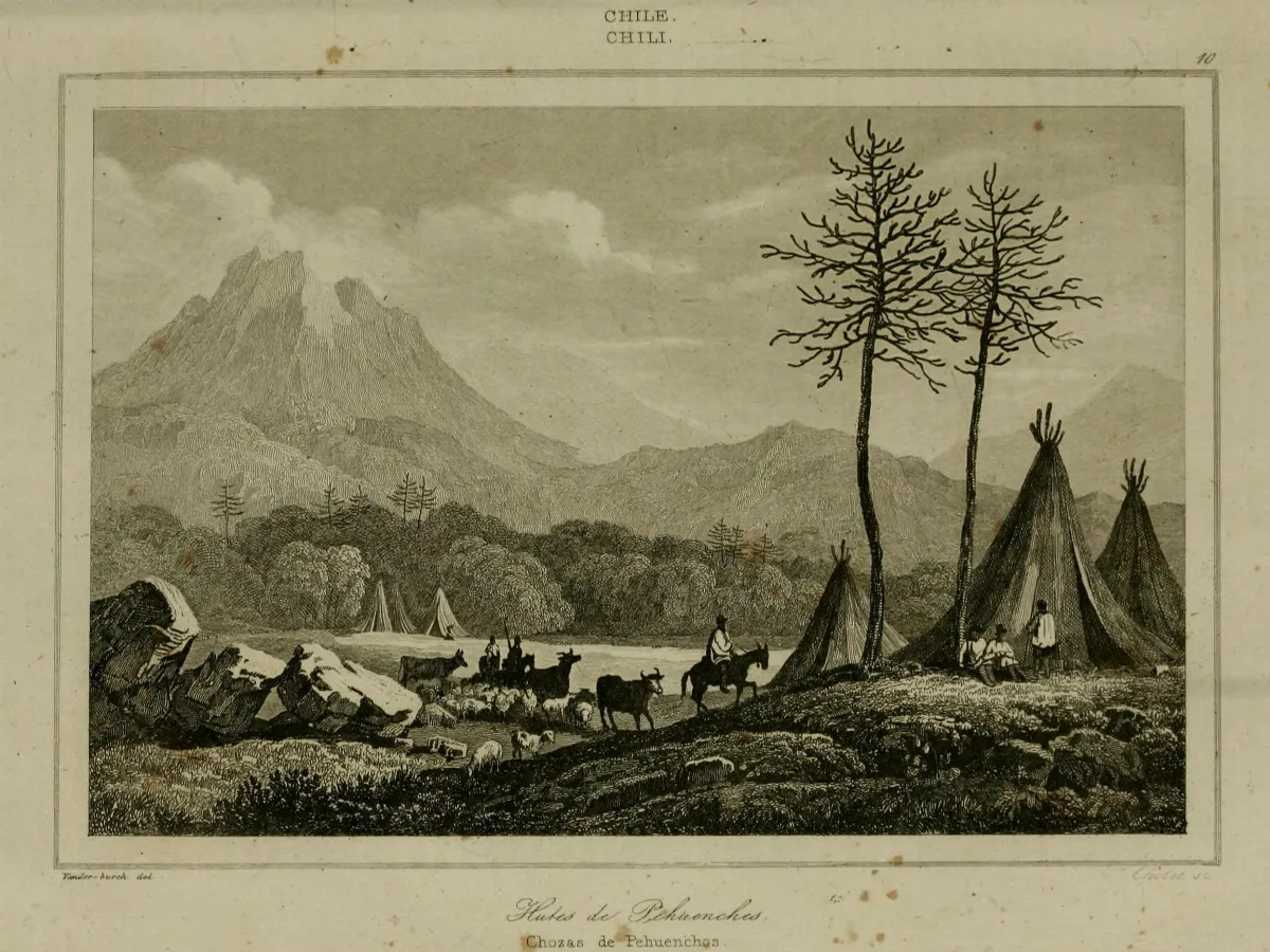 Chozas de Pehuenches — Temuco — 1839 | Chile de Ayer