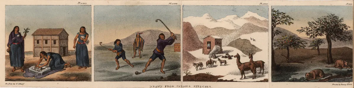 Schmidtmeyer- Scharf, George Johann - Various activities -4 images in a sheet -JCB Library f1.1 — Temuco — 1824 | Chile de Ayer