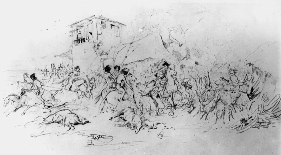 Ataque de los indios araucanos a un fuerte chileno — Temuco — 1845 | Chile de Ayer