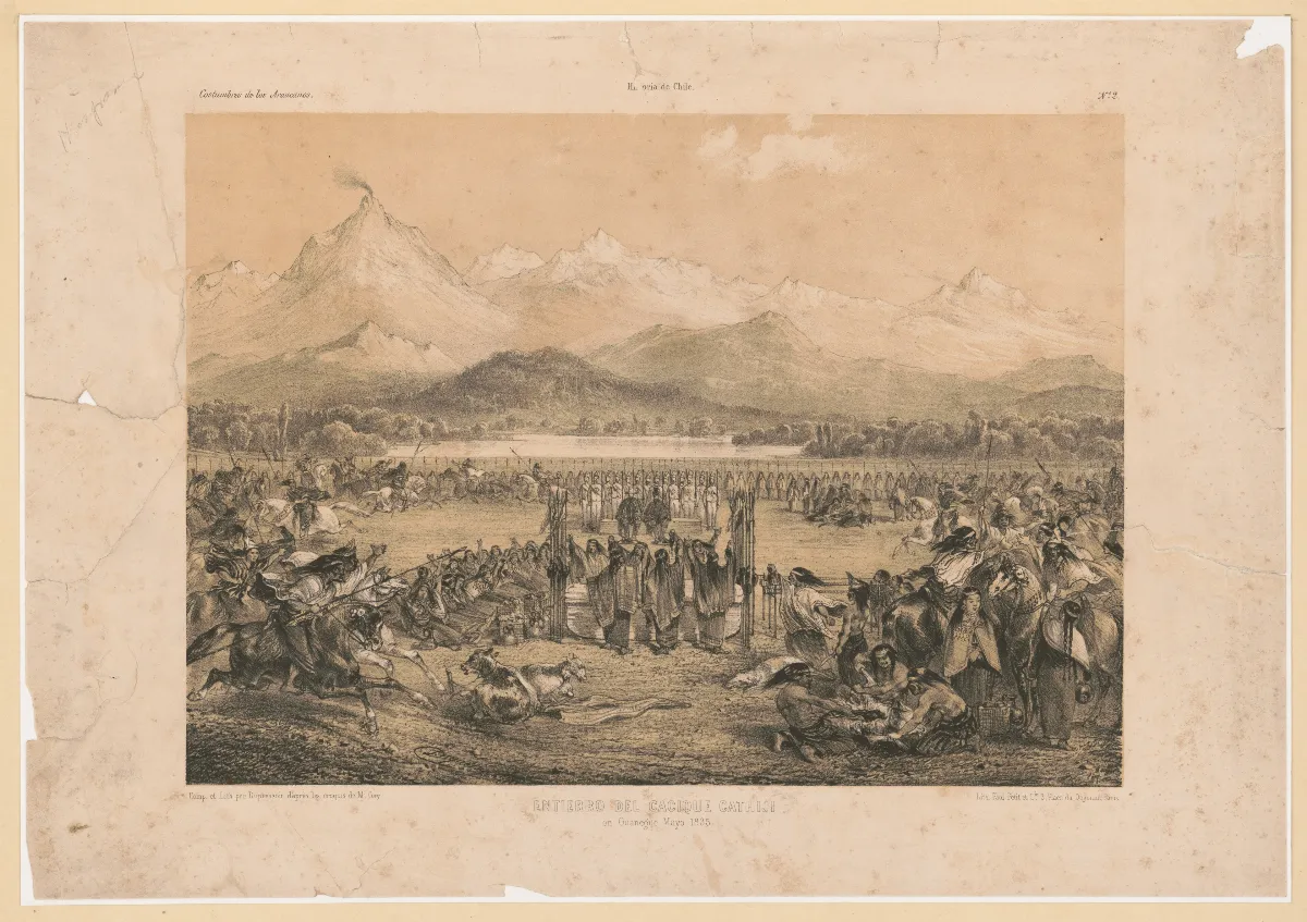 Entierro del cacique cathiji en guanegue May 1835 LCCN2003666770 — Temuco — 1835 | Chile de Ayer