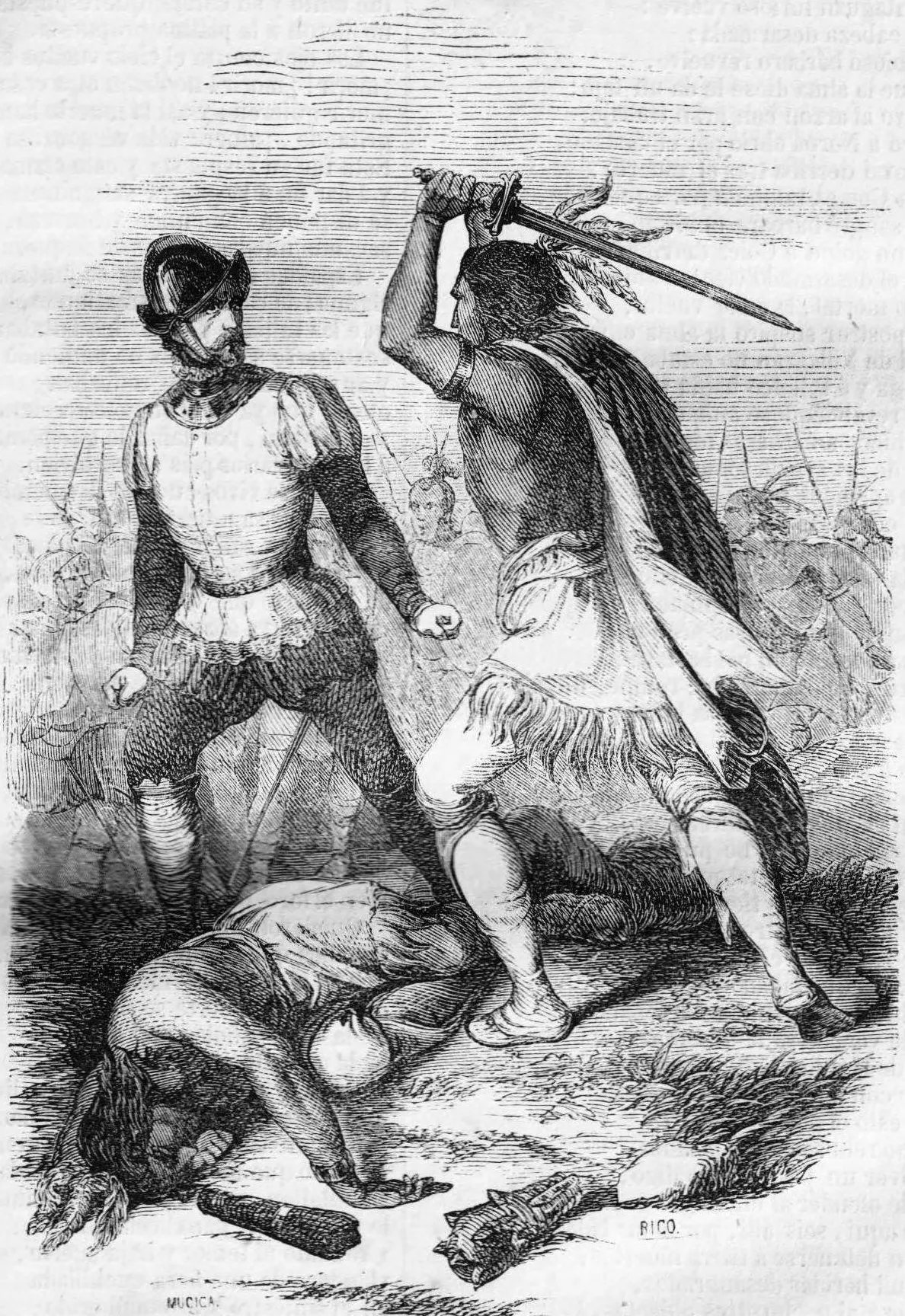 Rengo luchando con un español — Temuco — 1884 | Chile de Ayer