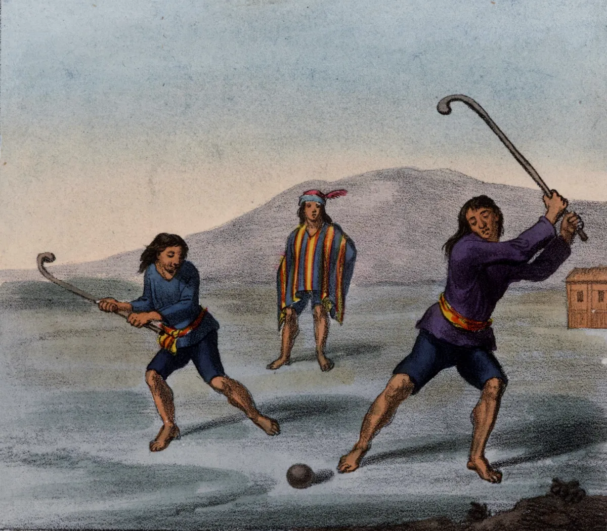 Schmidtmeyer- Scharf, George Johann - Mapuche playing chueca -JCB Library f1.1 — Temuco — 1824 | Chile de Ayer