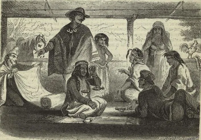 Trading with the indians (Mapuche) — Temuco — 1855 | Chile de Ayer