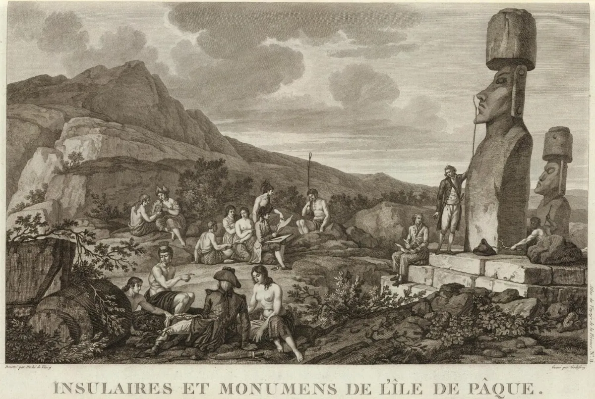 Monuments et insulaires de l'île de Pâques 1786 — Isla de Pascua — 1797 | Chile de Ayer
