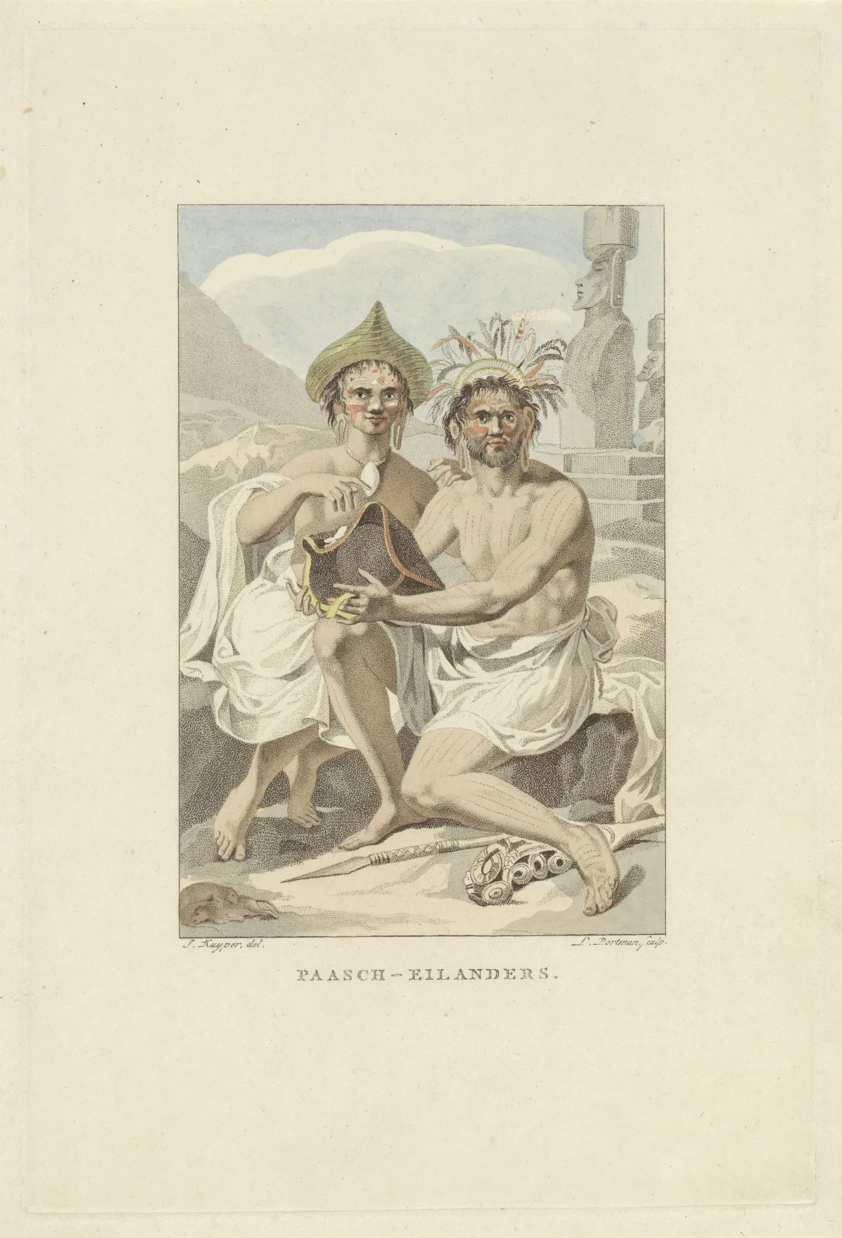 Bewoners van Paaseiland Paasch-eilanders (titel op object), RP-P-1906-3971 — Isla de Pascua — 1802 | Chile de Ayer