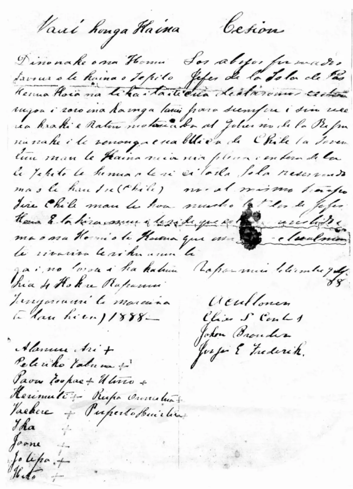 Rapa Nui-Chile annexation treaty, 1888 — Isla de Pascua — 1888 | Chile de Ayer