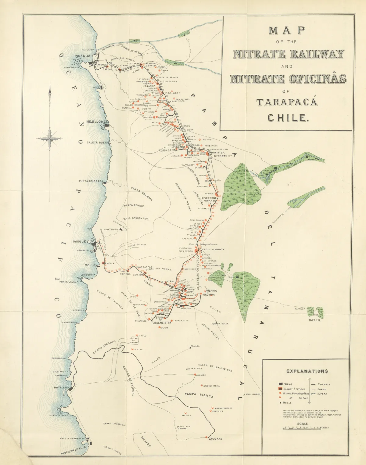 Mapa Oficinas Salitreras del norte de Chile (1890) — Atacama — 1890 | Chile de Ayer