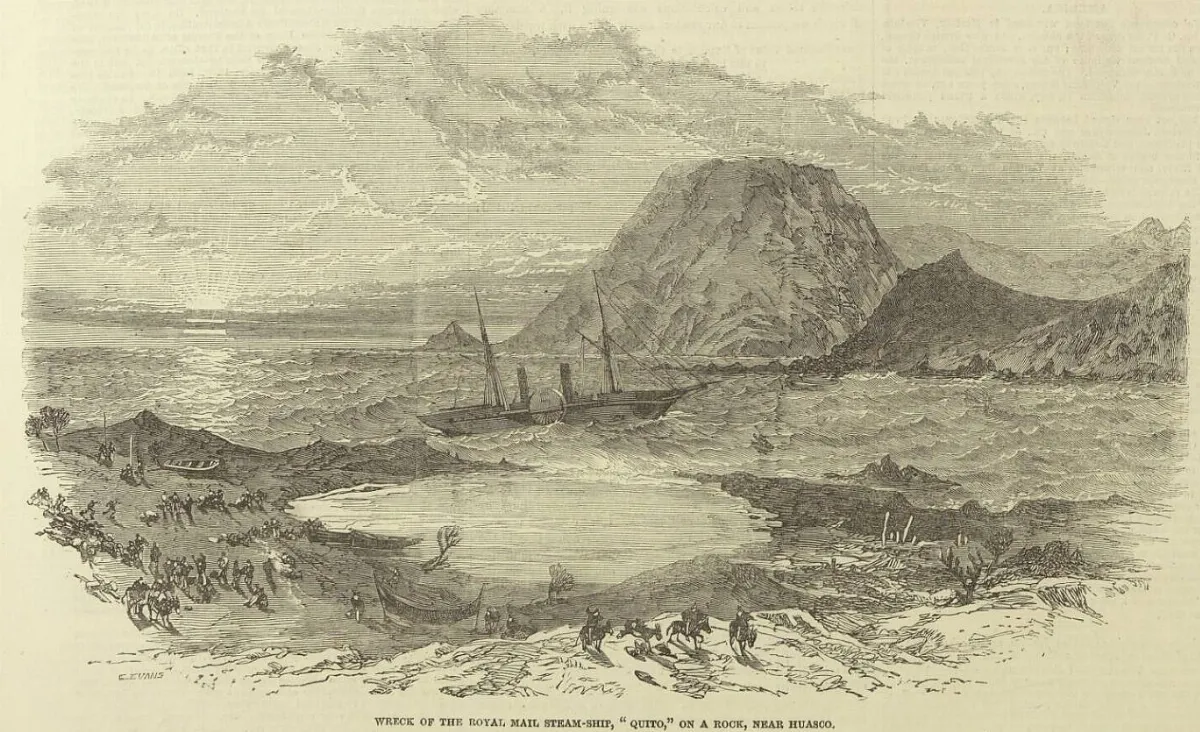 Steamer Quito wrecked at Huasco — 1853 | Chile de Ayer