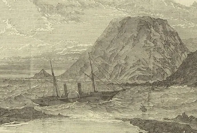 Steamer Quito wrecked at Huasco (crop) — 1853 | Chile de Ayer