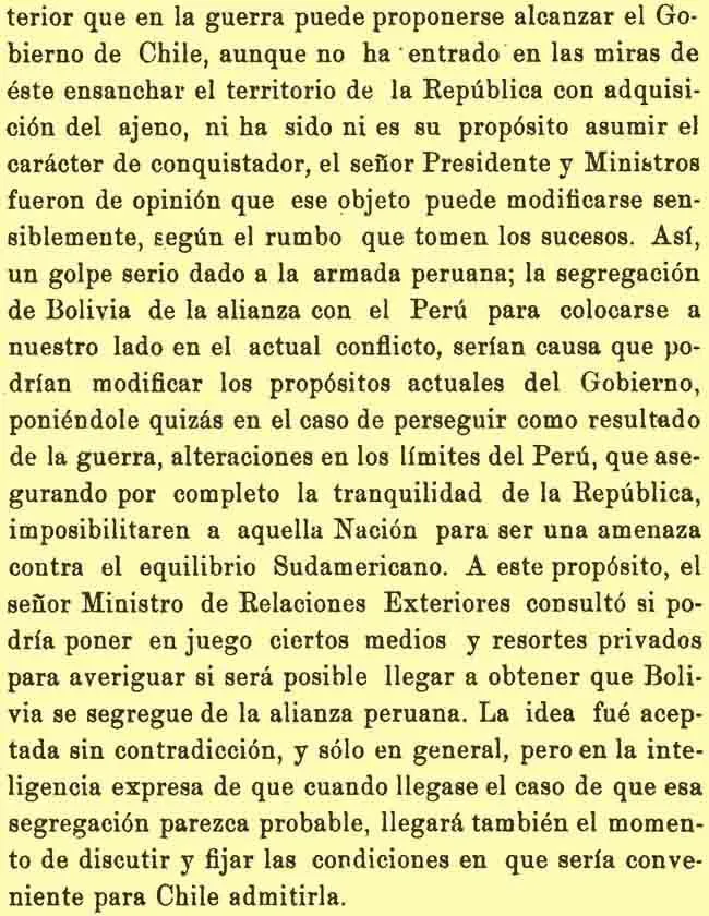 Acta de la Sesión del Consejo de Ministros de Chile celebrada el 19 de abril de 1879 (Varas 1918, 251-252), segunda página — 1918 | Chile de Ayer