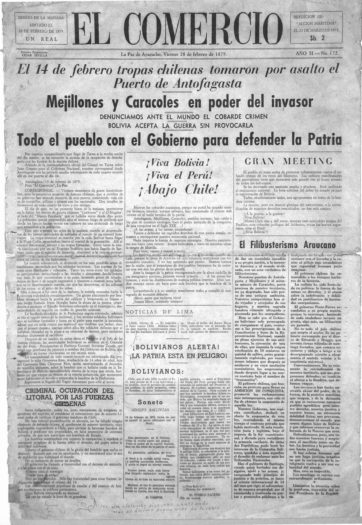 Comercio 28-feb-1879 — Antofagasta — 1879 | Chile de Ayer