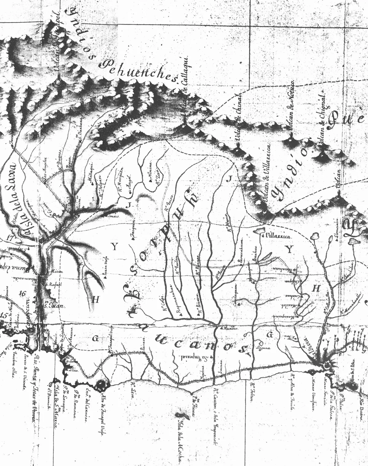 Chile Araucano en el plano General del Reyno de Chile en la América Meridional de Andrés Baleato (1793) — Temuco — 1793 | Chile de Ayer
