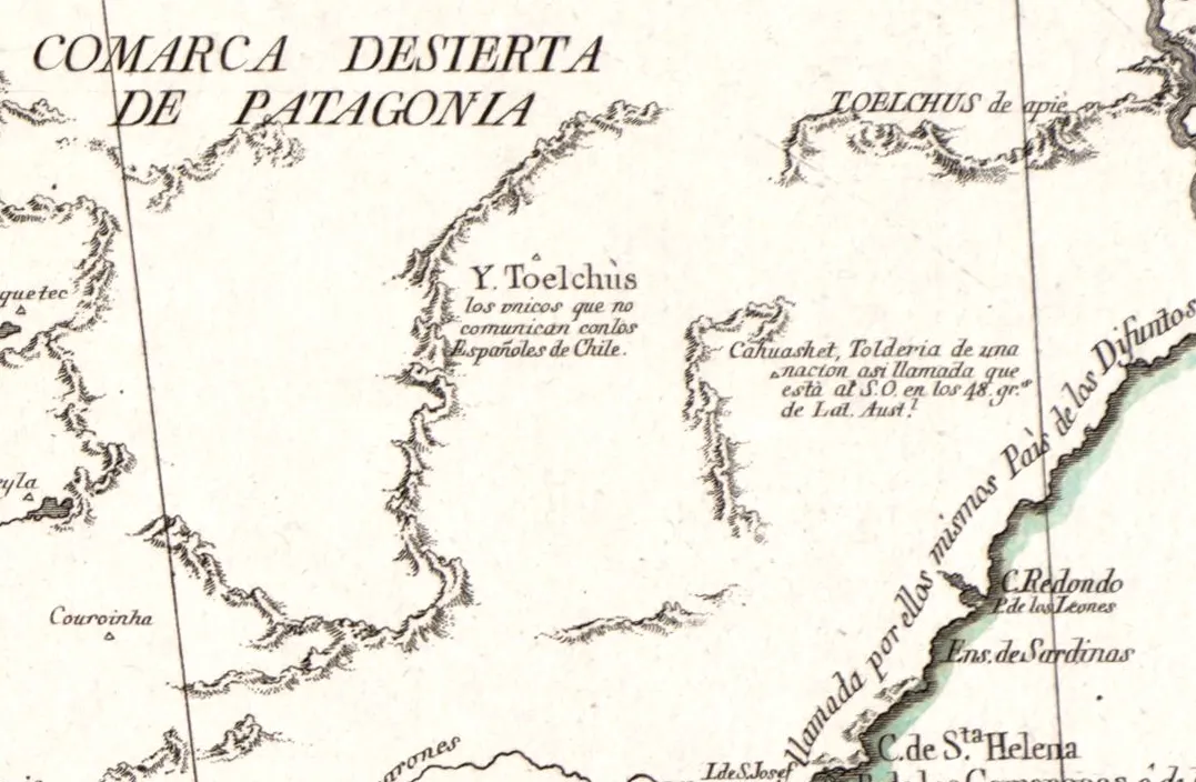 Comarca desierta de la Patagonia, Toelchus, los únicos que no comunican con los Españoles de Chile — 1775 | Chile de Ayer