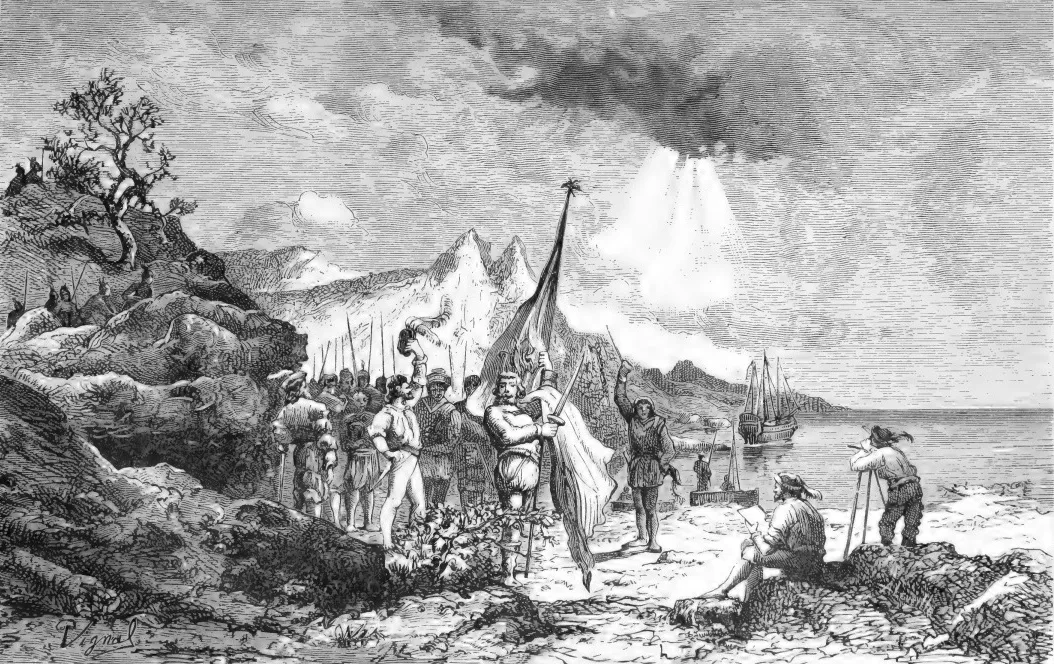 Juan Ladrillero toma posesión del Estrecho de Magallanes para la gobernación de Chile y el rey de España en 1558 — 1903 | Chile de Ayer