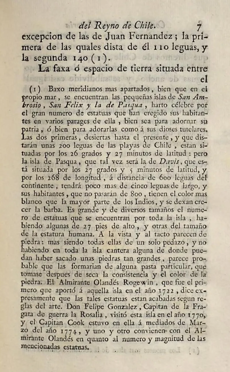 Las islas San Félix, San Ambrosio y de Pascua mencionadas en el Compendio de la historia geográfica, natural y civil del reyno de Chile de 1776 — 1776 | Chile de Ayer