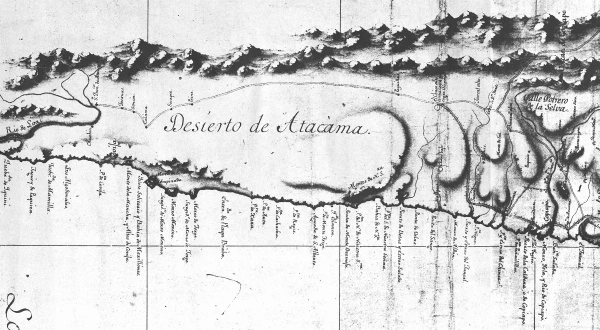 Límite entre Chile y Perú en el río Loa, Plano General del Reyno de Chile en la América Meridional de Andrés Baleato (1793) — 1793 | Chile de Ayer