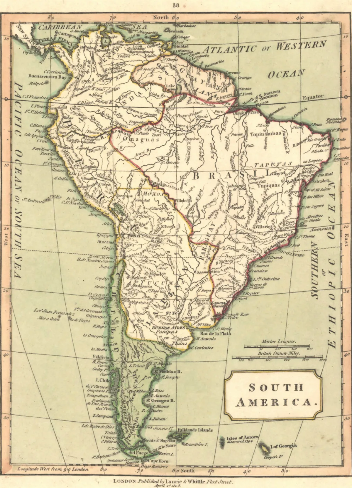 South America, 1808 - Laurie & Whittle — 1808 | Chile de Ayer