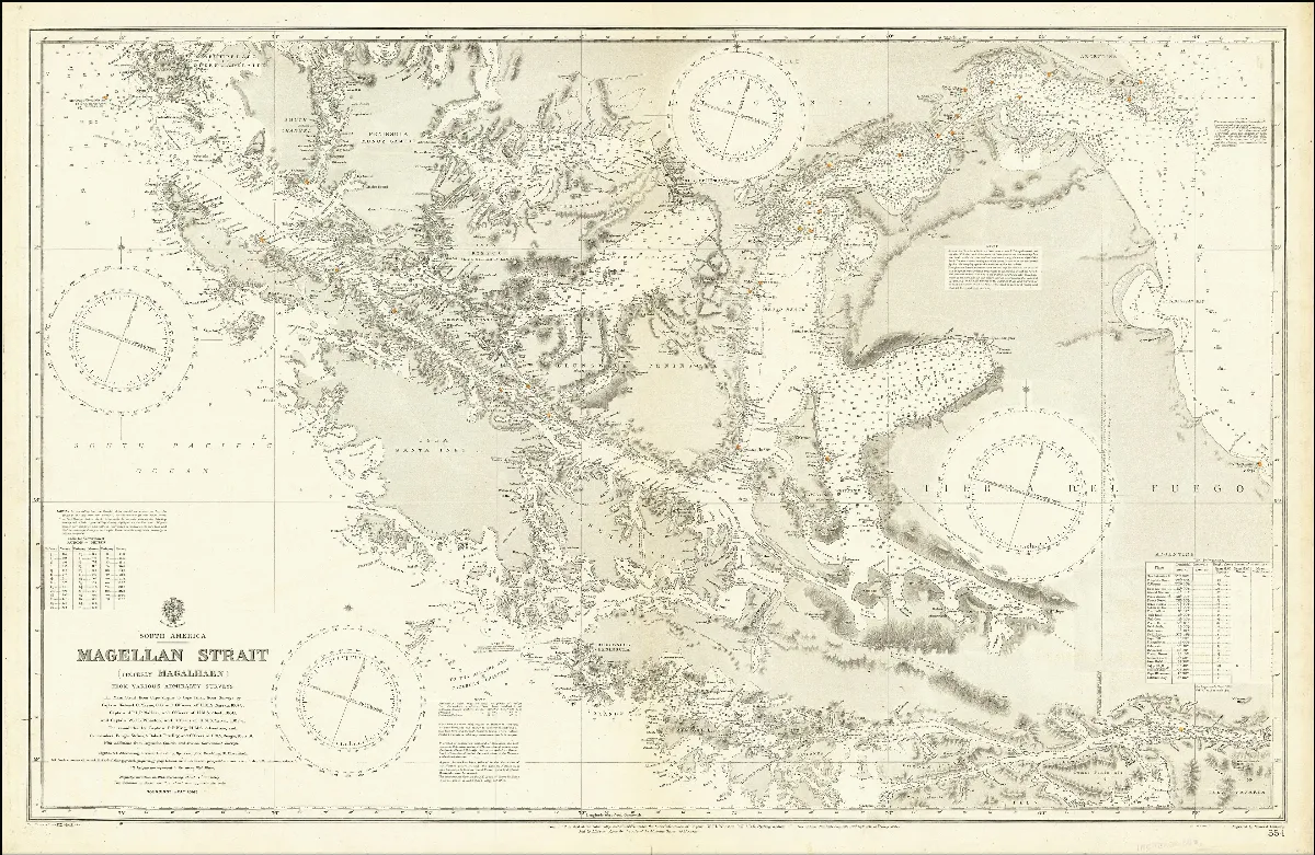 Admiralty Chart No 554 Magellan Strait (Properly Magalhaen) from various Admiralty surveys . . . with additions from Argentine, Chilean and French government surveys, published 1887 — 1923 | Chile de Ayer