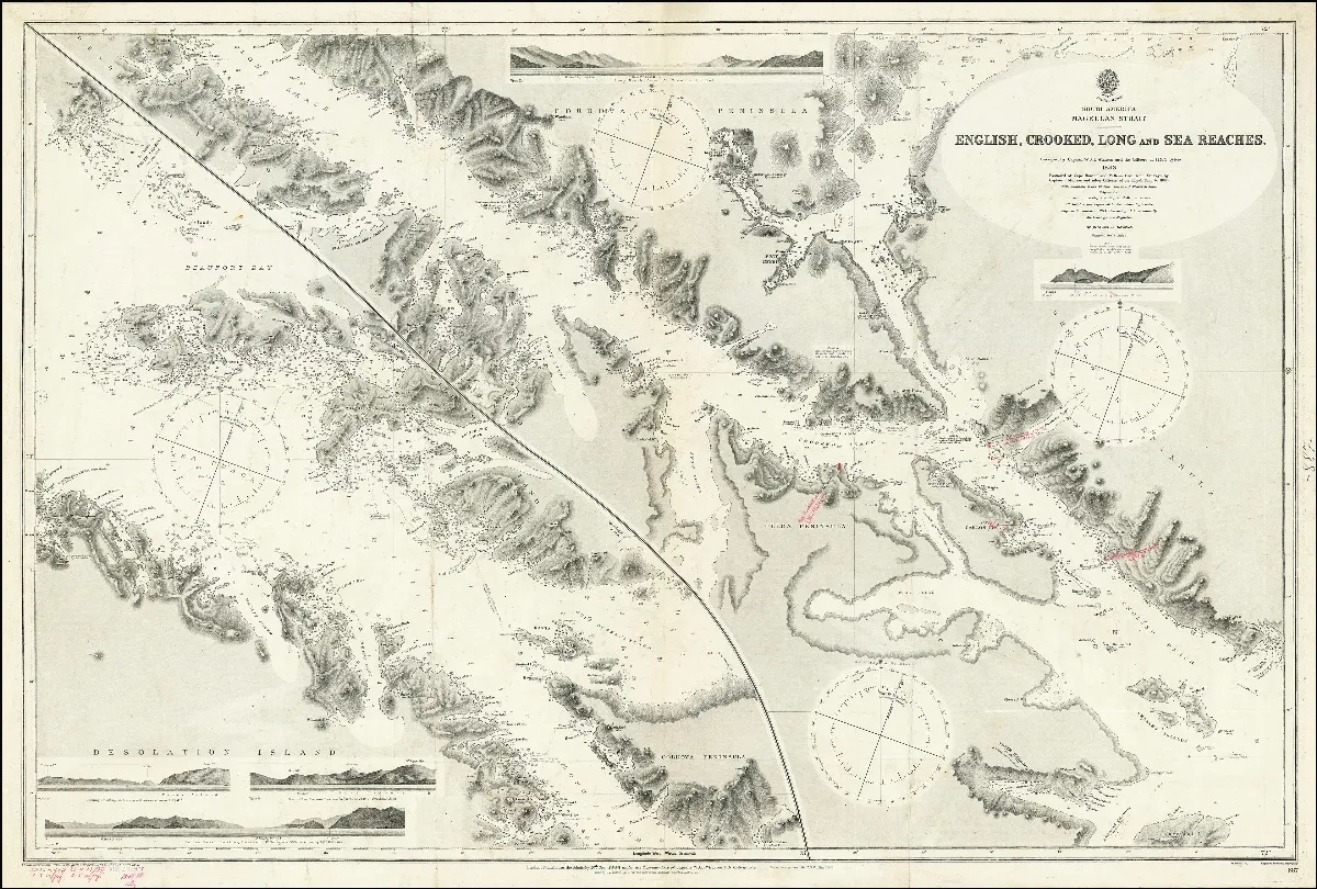 Admiralty Chart No 887 Magellan Strait English, Crooked, Long and Sea Reaches. Surveyed by Captain W.J.L. Wharton and the Officers of H.M.S. Sylvia, Published 1884 — 1915 | Chile de Ayer