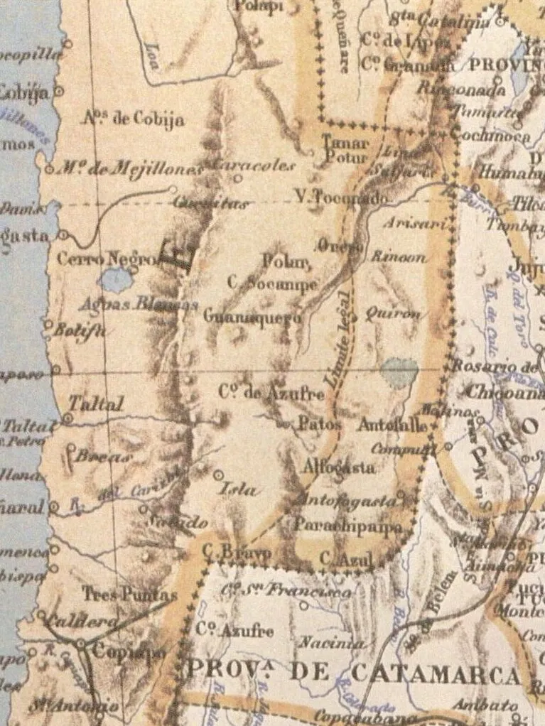 Mapa argentino de Francisco Latzina de 1888 mostrando la Puna de Atacama como territorio chileno — 1888 | Chile de Ayer