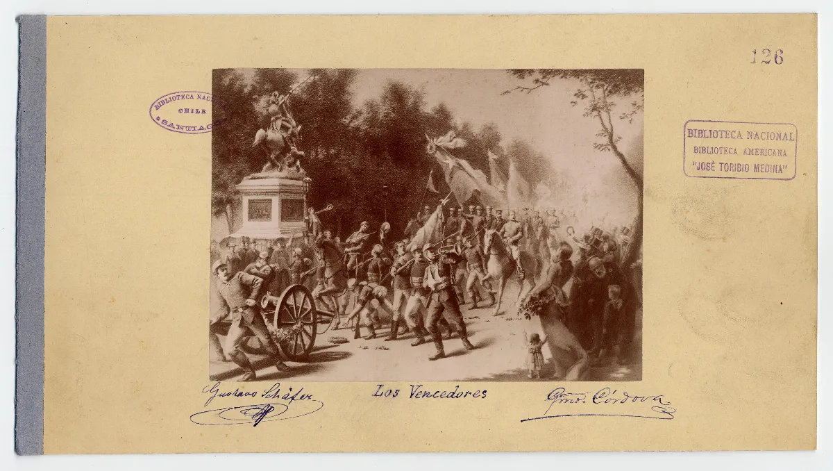 Alegoría de la entrada del Ejército Constitucional a Santiago en 1891 — 1891 | Chile de Ayer