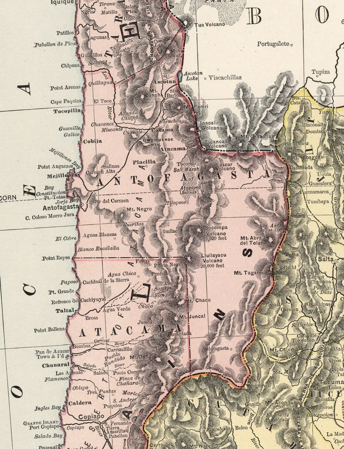Puna de Atacama Mapa 1892 (recorte) — 1892 | Chile de Ayer