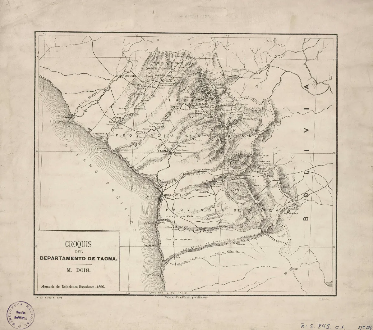 Croquis del Departamento de Tacna M. Doig — Arica — 1896 | Chile de Ayer