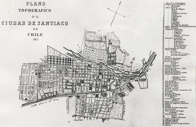 Mapa santiago 1890 — Santiago — 1871 | Chile de Ayer