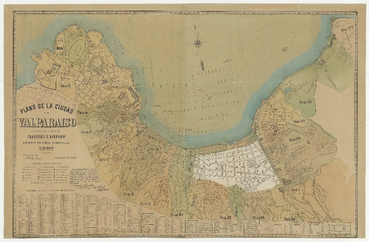Plano de la ciudad de Valparaiso / aumentado y correjido por Francisco E. Garnham, director de obras mmunicipales — 1897 | Chile de Ayer