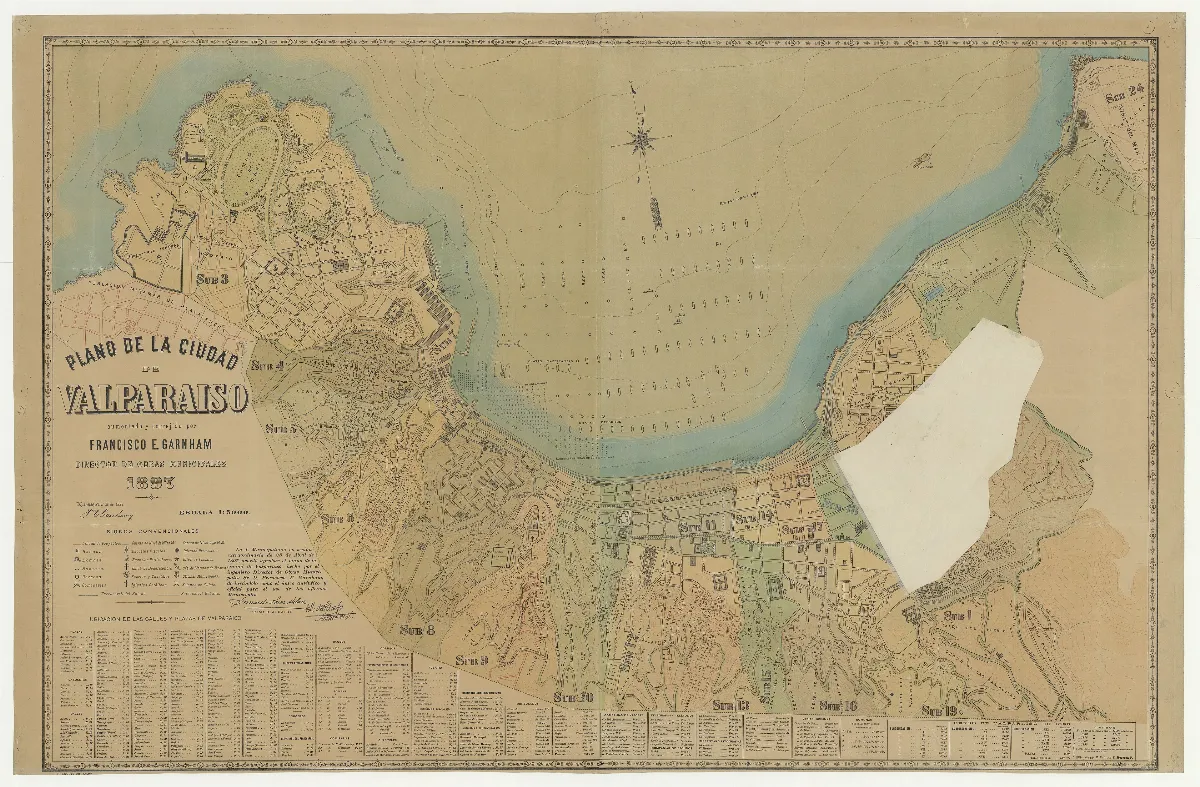 Plano de la ciudad de Valparaiso / aumentado y correjido por Francisco E. Garnham, director de obras mmunicipales — 1897 | Chile de Ayer