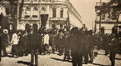 Mitin de la carne - Sociedades obreras llegan a la Alameda — 1905 | Chile de Ayer