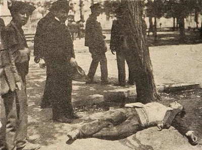 Mitin de la carne - herido a bala en asalto — 1905 | Chile de Ayer