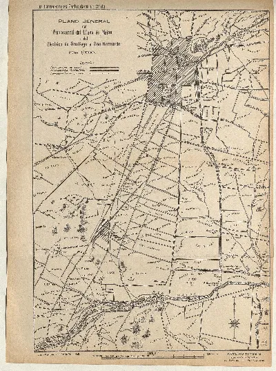 Plano general del Ferrocarril del Llano de Maipo y del Eléctrico de Santiago a San Bernardo — Santiago — 1910 | Chile de Ayer