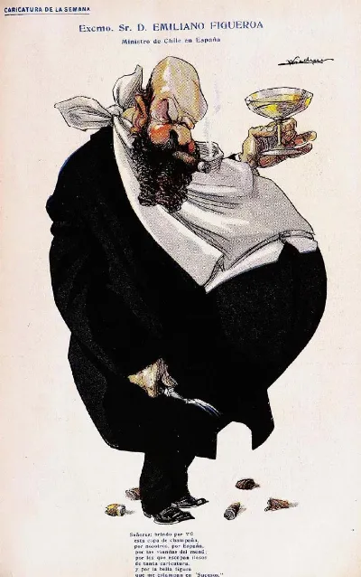 Caricatura Emiliano Figueroa por Wiedner — Arica — 1911 | Chile de Ayer