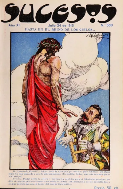 Sucesos - caricatura por mapuche quemado en 1913 — Temuco — 1913 | Chile de Ayer