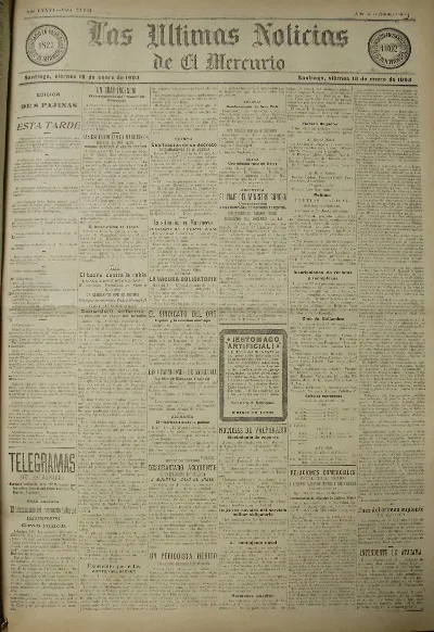 Las Últimas Noticias de El Mercurio (16 de enero de 1903)