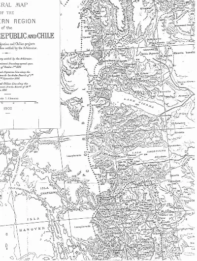 Mapa del laudo de 1902 entre Argentina y Chile en la zona del Campo de Hielo Patagónico Sur