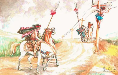 Indios araucanos cortando los cables telegraficos, 1871 — Temuco — 1871 | Chile de Ayer