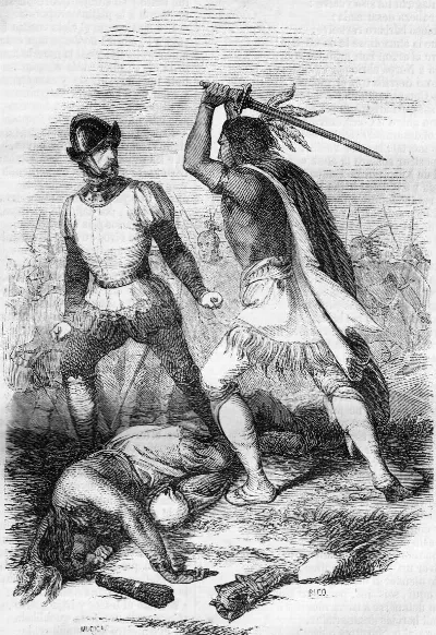 Rengo luchando con un español — Temuco — 1884 | Chile de Ayer