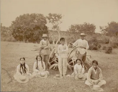 Group in Costume Near Century Plant December 1886 — Isla de Pascua — 1886 | Chile de Ayer